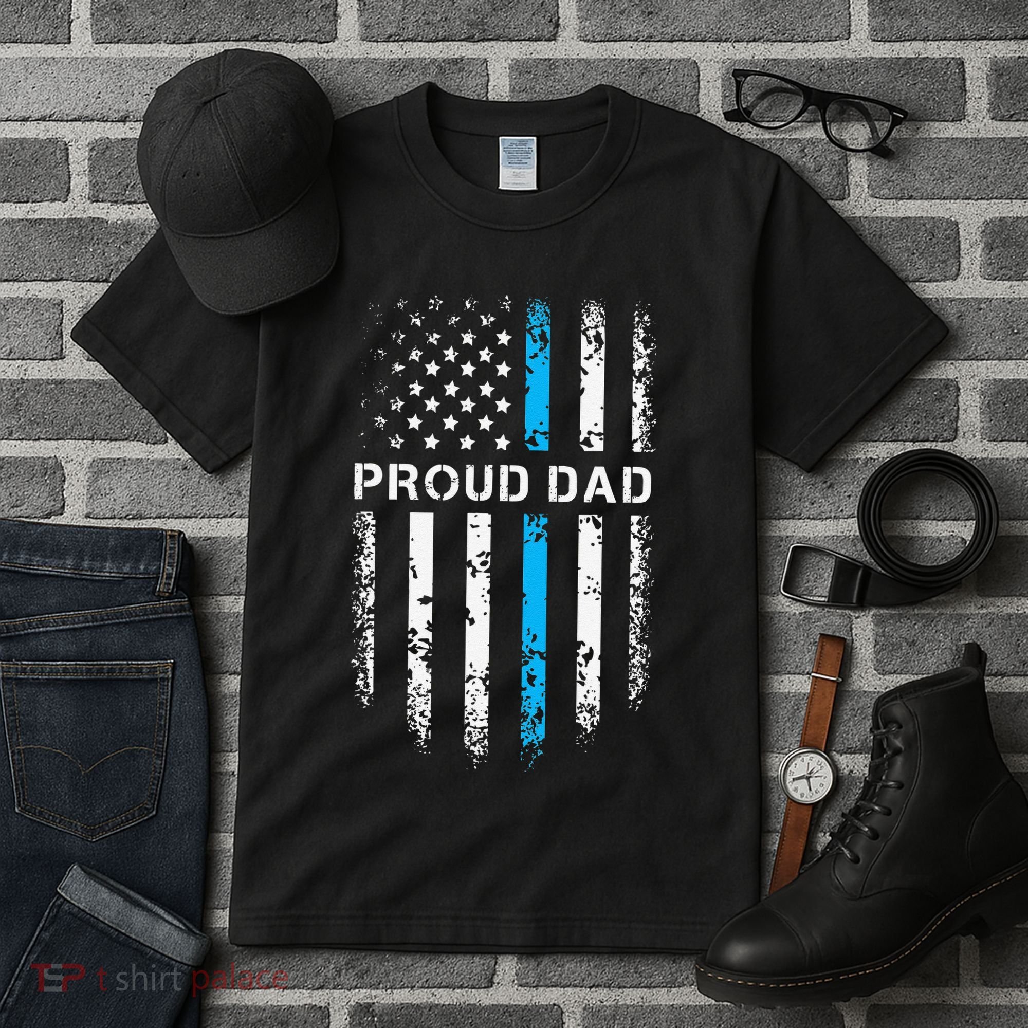 Proud Dad Patriotic Law Enforcement Supporter Police Officer Tall T-Shirt