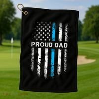 Proud Dad Patriotic Law Enforcement Supporter Police Officer Golf Towel thumb 1