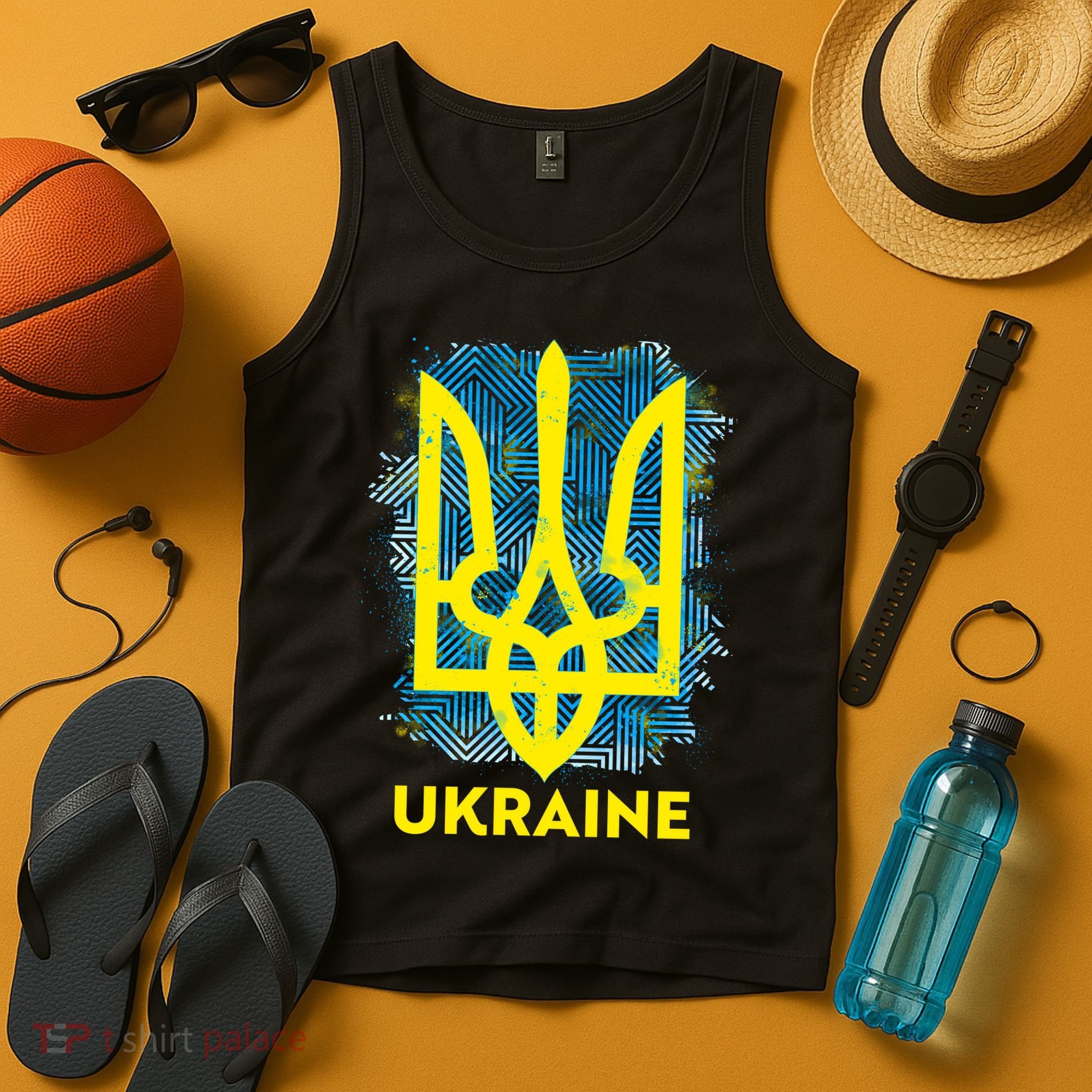 Painted Distressed Pattern Ukraine Coat Of Arms Flag Tank Top