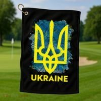 Painted Distressed Pattern Ukraine Coat Of Arms Flag Golf Towel thumb 1