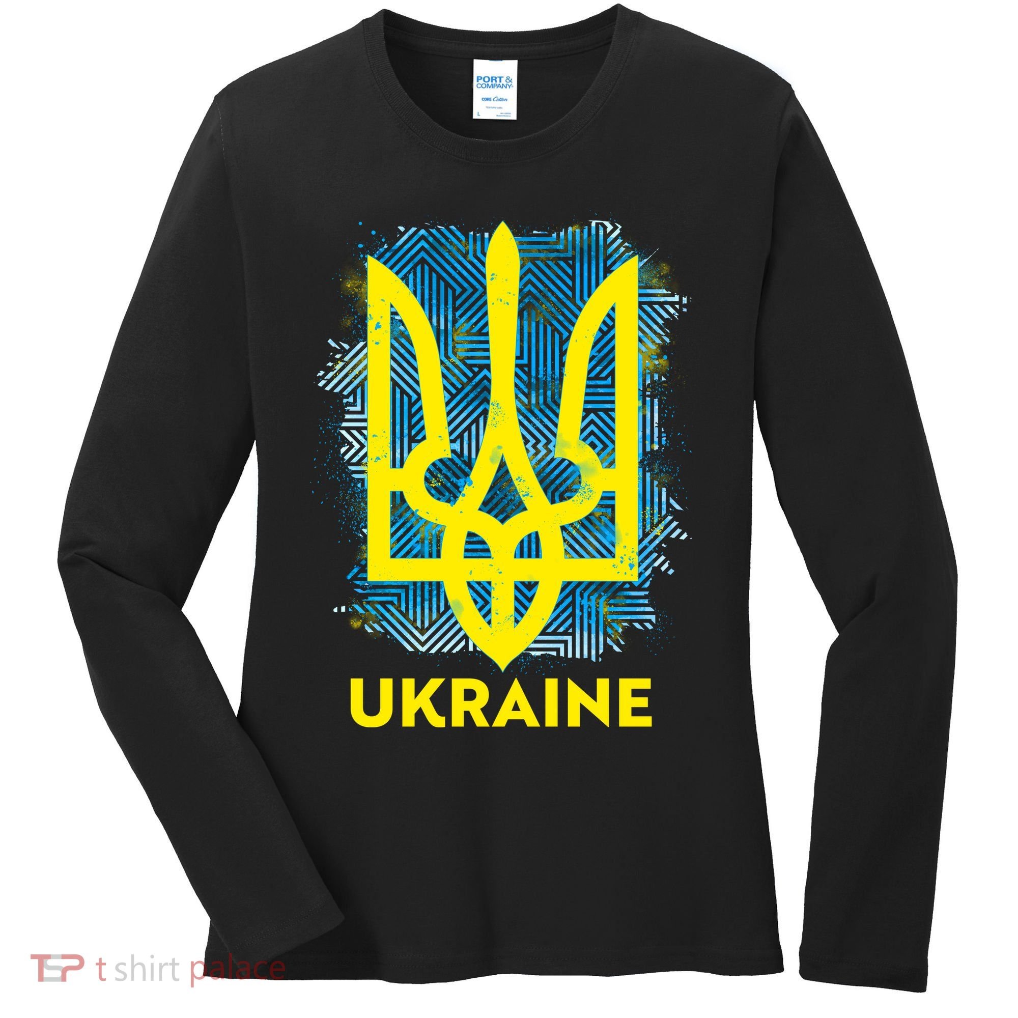 Painted Distressed Pattern Ukraine Coat Of Arms Flag Women's Long Sleeve Shirt