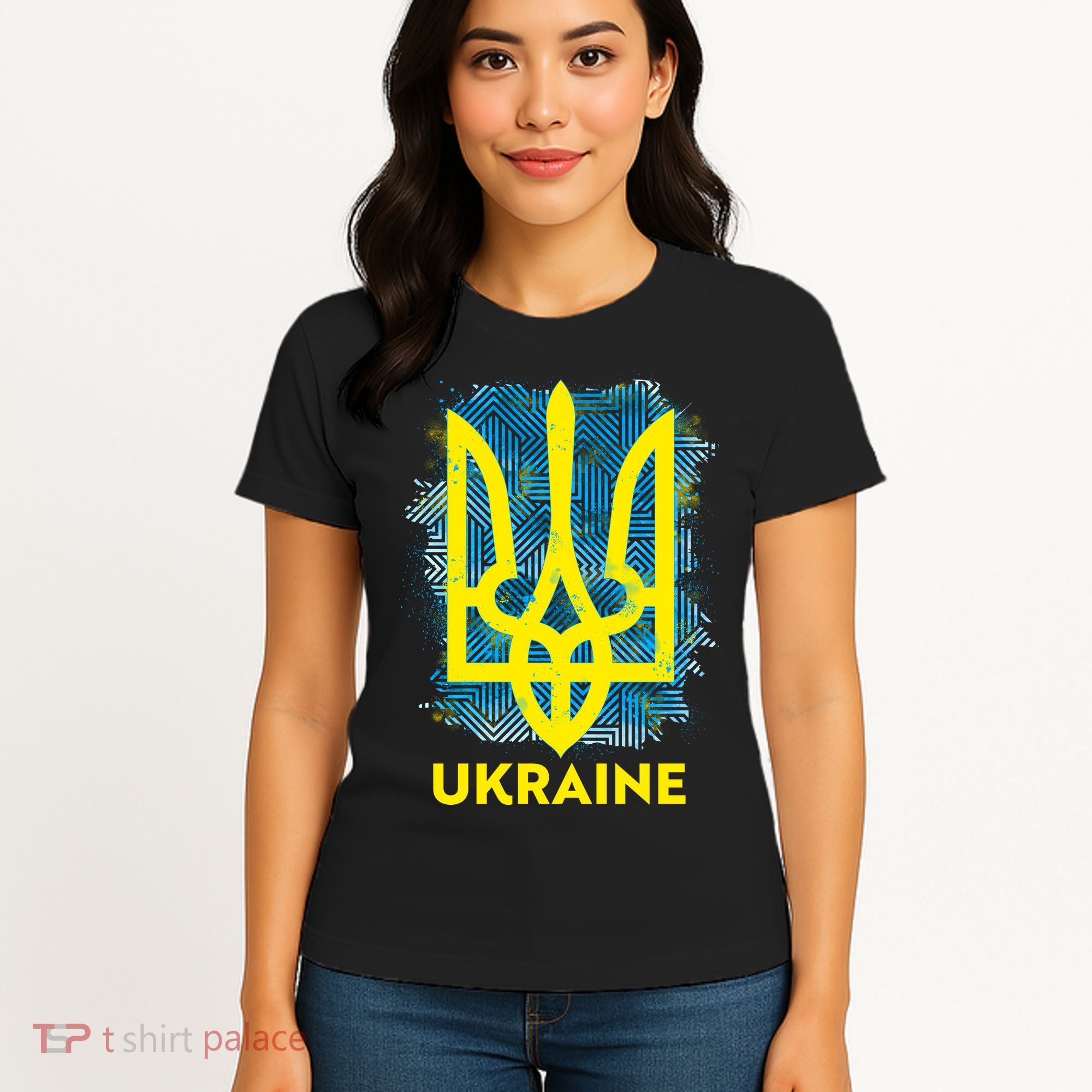 Painted Distressed Pattern Ukraine Coat Of Arms Flag Women's T-Shirt