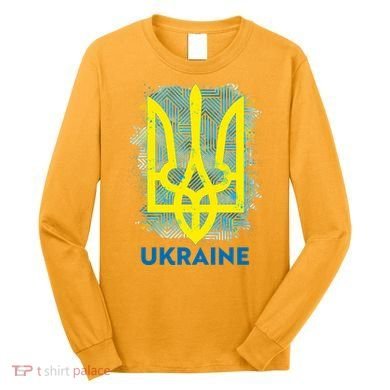 Painted Distressed Pattern Ukraine Coat Of Arms Flag Long Sleeve Shirt