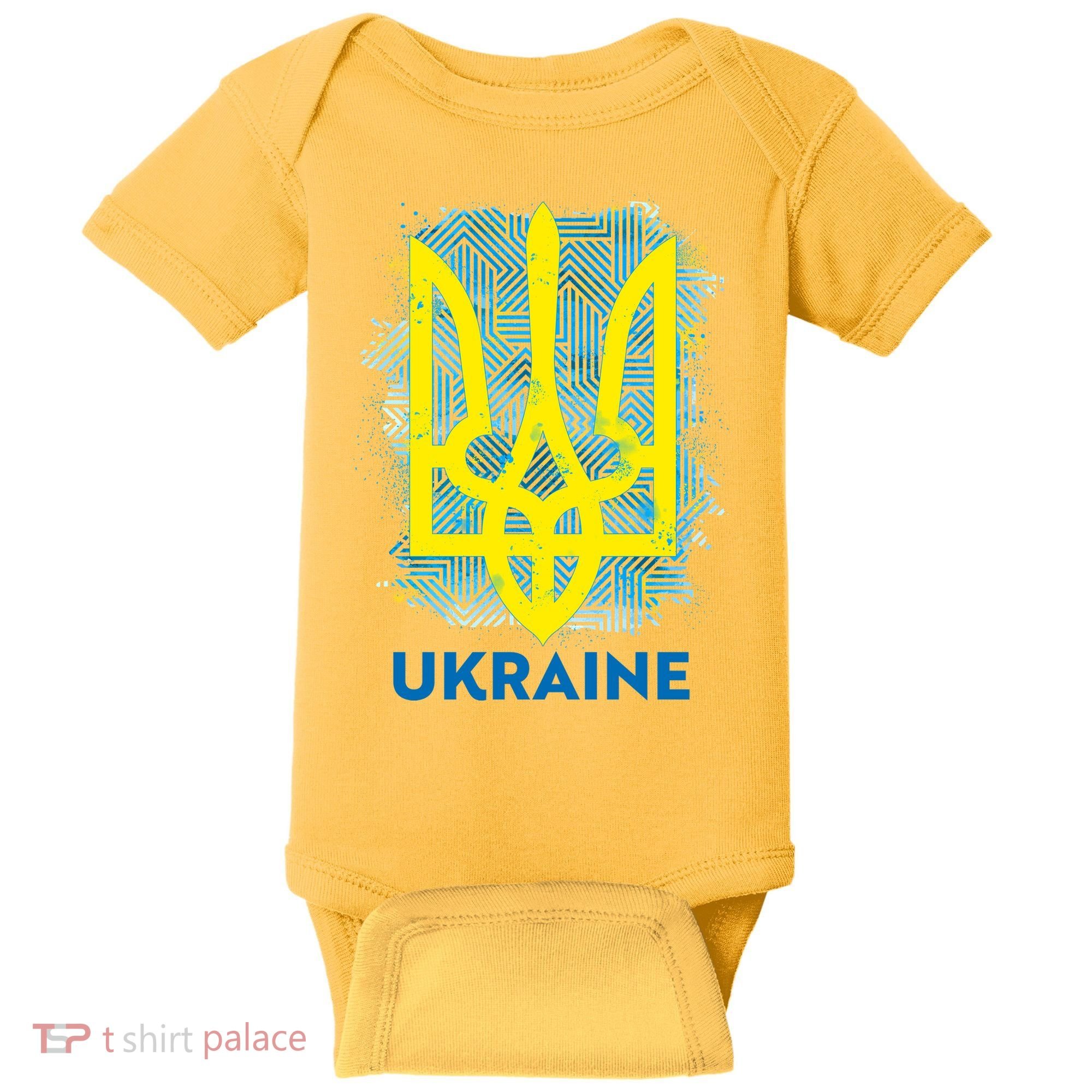 Painted Distressed Pattern Ukraine Coat Of Arms Flag Baby Bodysuit