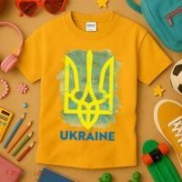 Painted Distressed Pattern Ukraine Coat Of Arms Flag Kids T-Shirt thumb 3