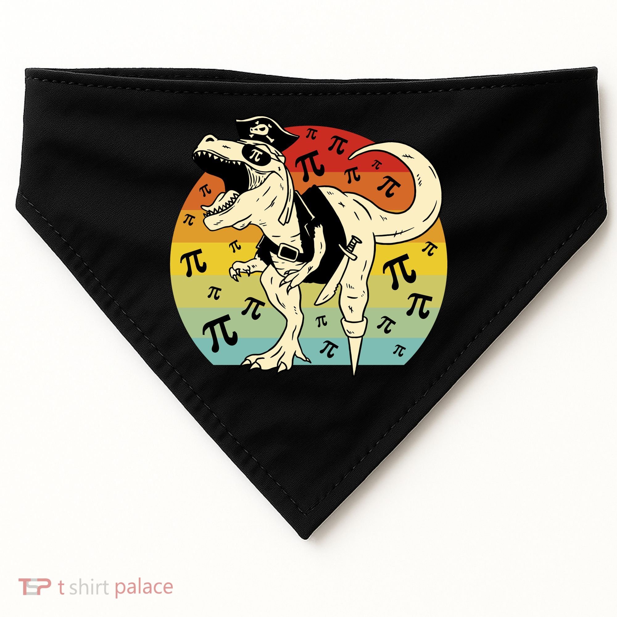 Pirate Dinosaur Retro Sunset Pi Day USA-Made Doggie Bandana