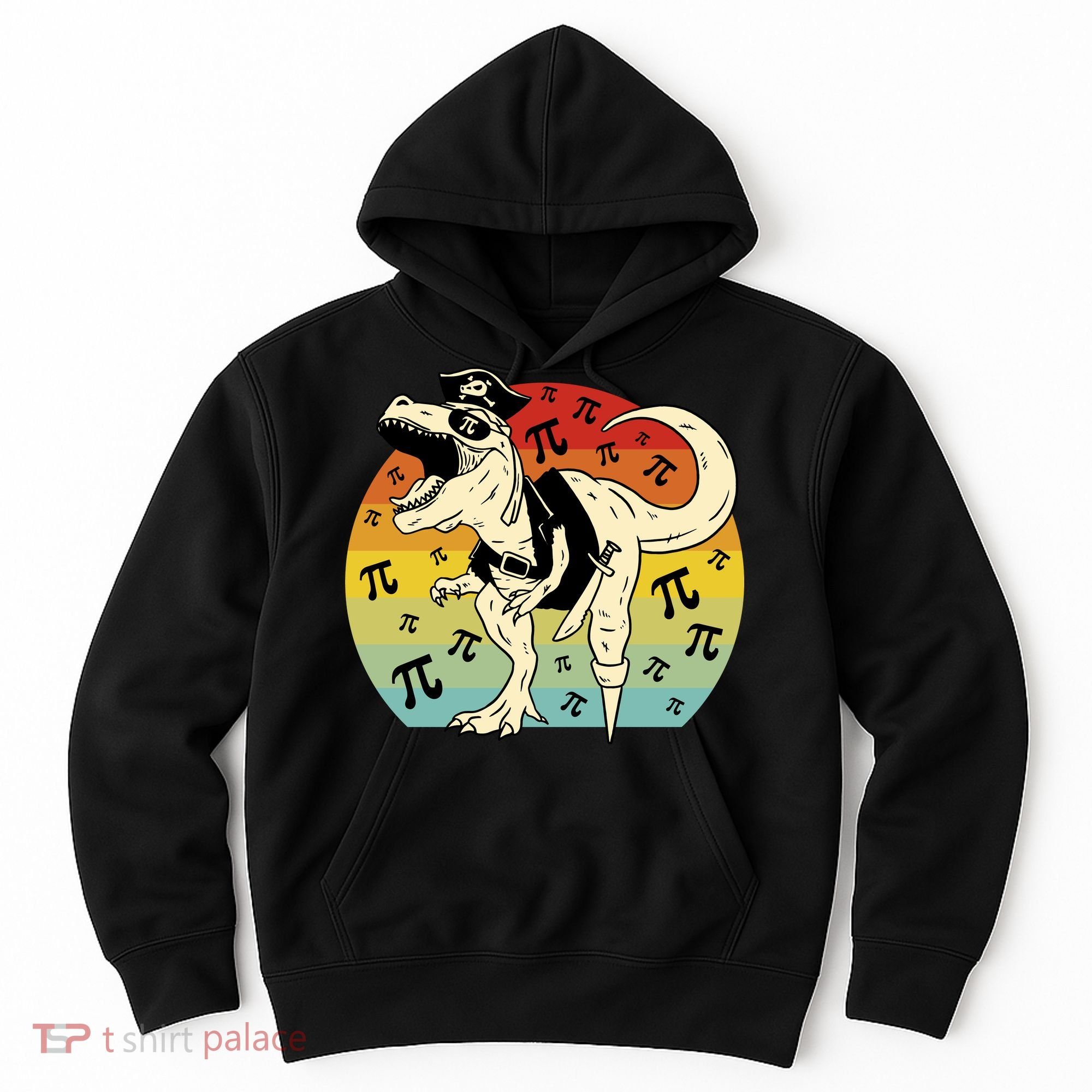 Pirate Dinosaur Retro Sunset Pi Day Hoodie