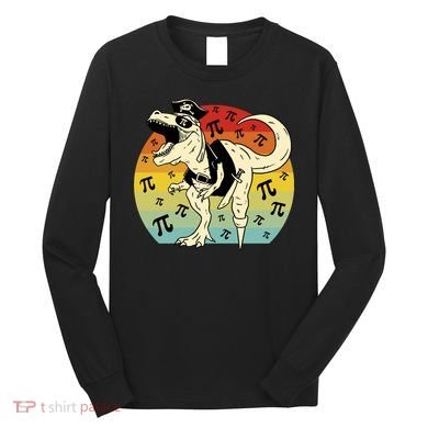 Pirate Dinosaur Retro Sunset Pi Day Long Sleeve Shirt