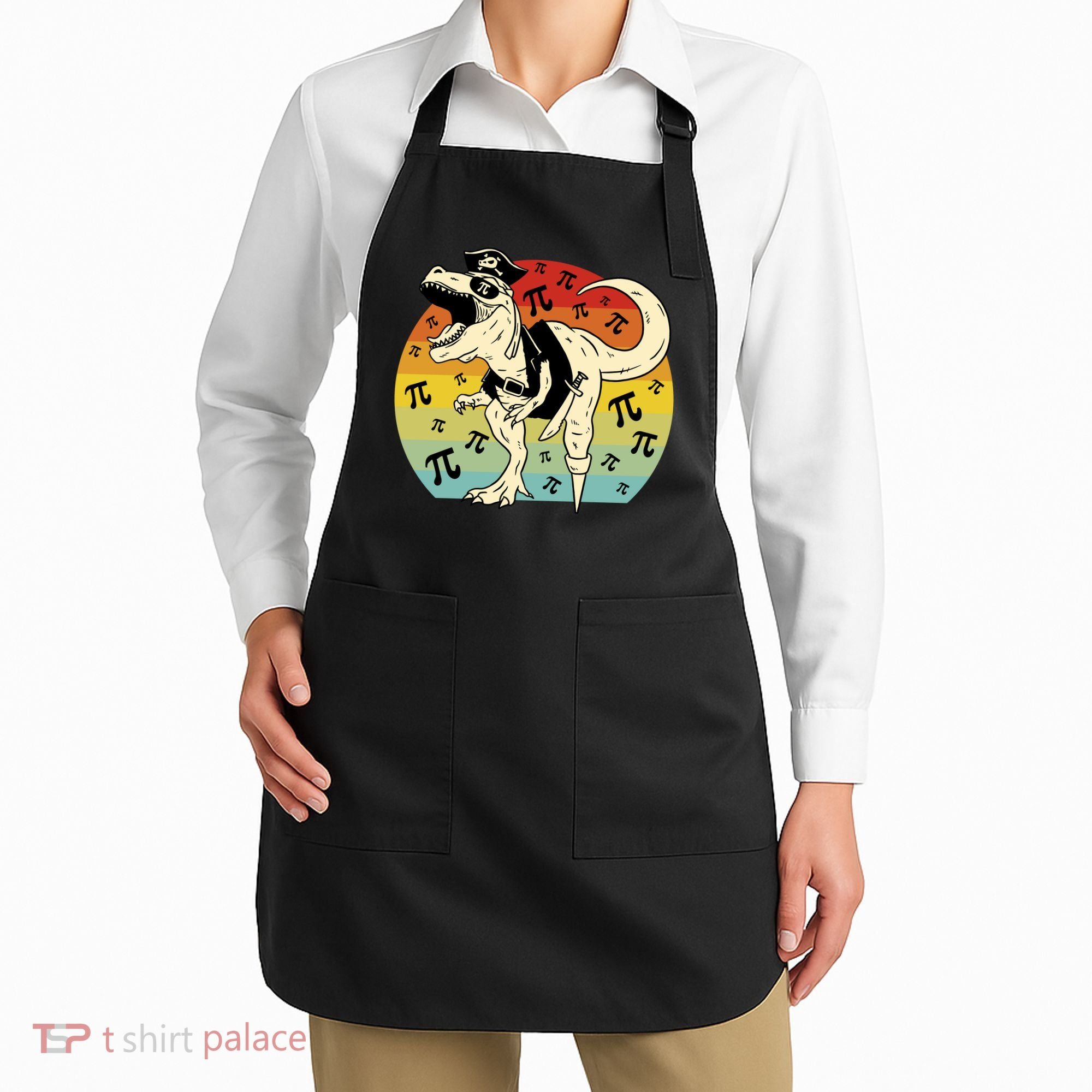 Pirate Dinosaur Retro Sunset Pi Day Apron