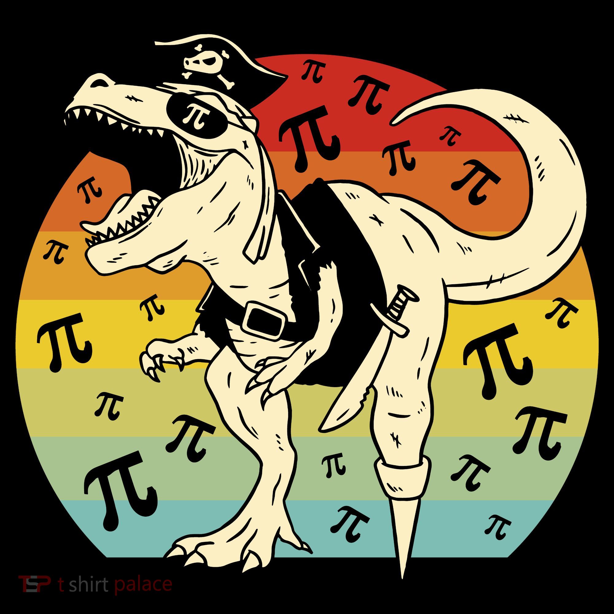Pirate Dinosaur Retro Sunset Pi Day Apron