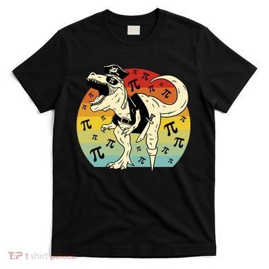 Pirate Dinosaur Retro Sunset Pi Day T-Shirt