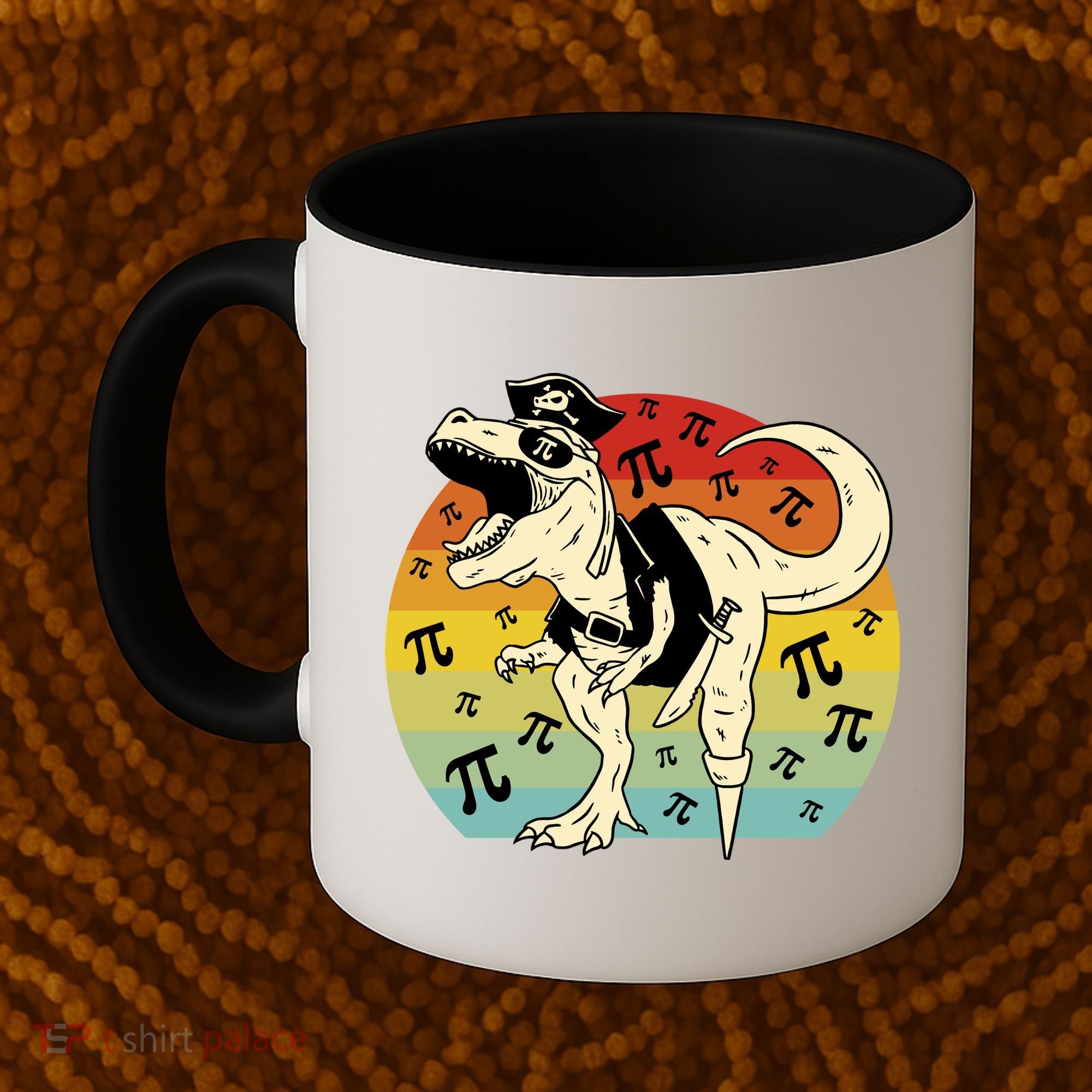 Pirate Dinosaur Retro Sunset Pi Day Coffee Mug