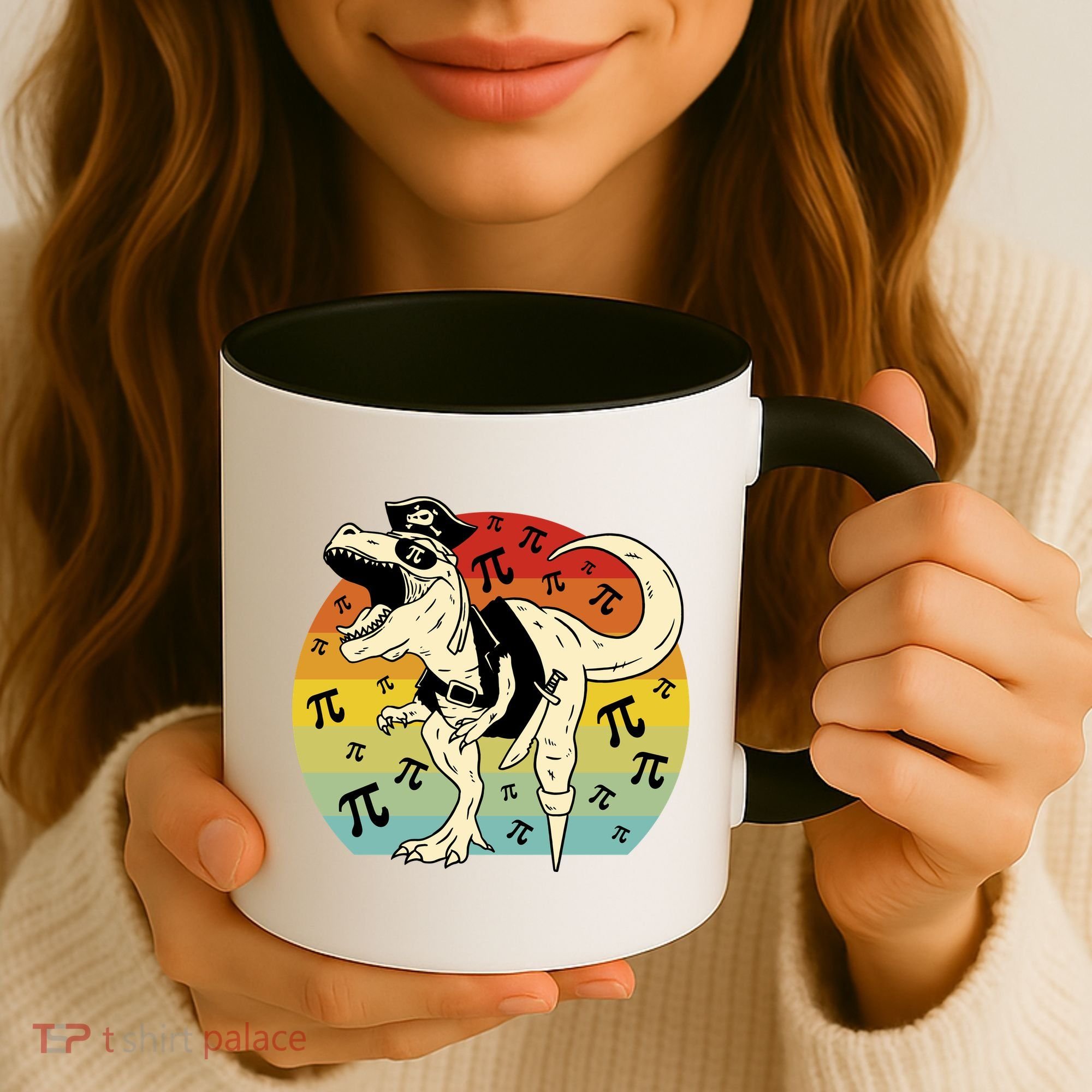 Pirate Dinosaur Retro Sunset Pi Day Coffee Mug