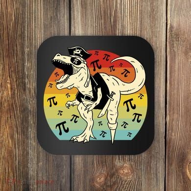 Pirate Dinosaur Retro Sunset Pi Day Coaster