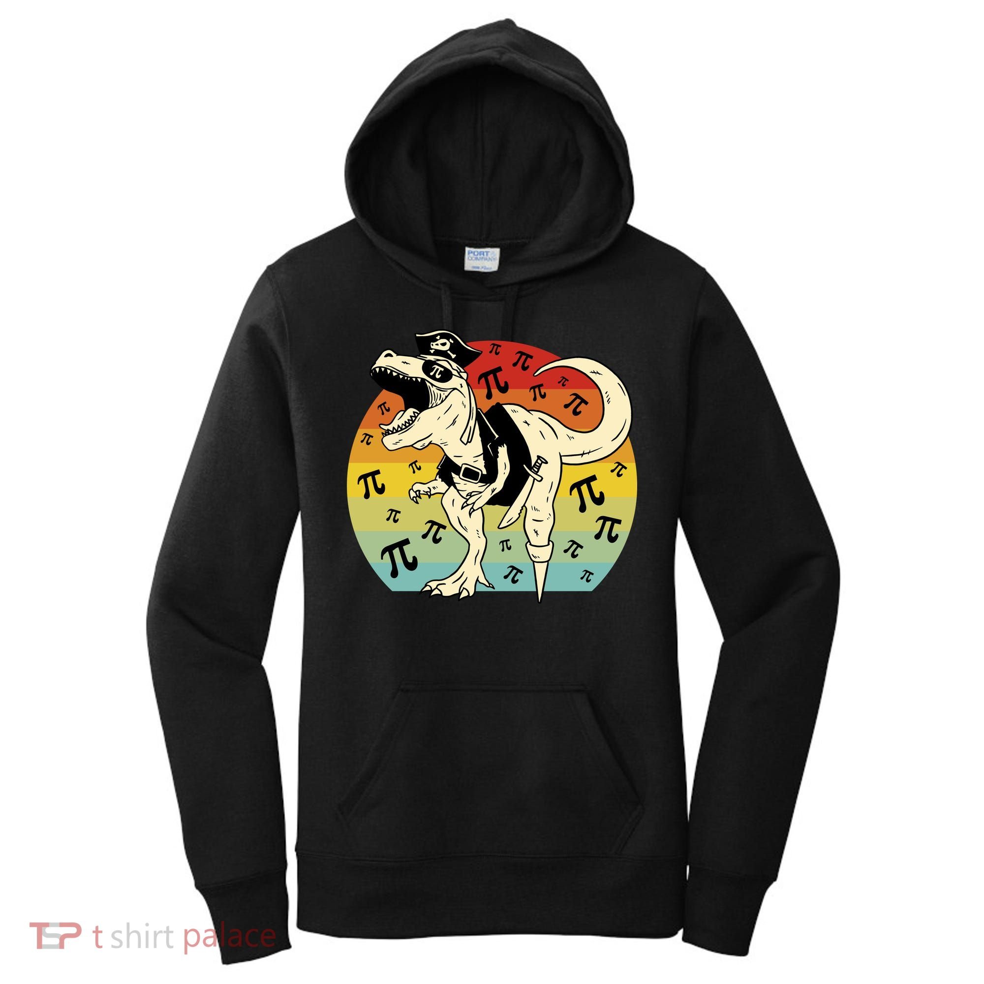 Pirate Dinosaur Retro Sunset Pi Day Women's Hoodie