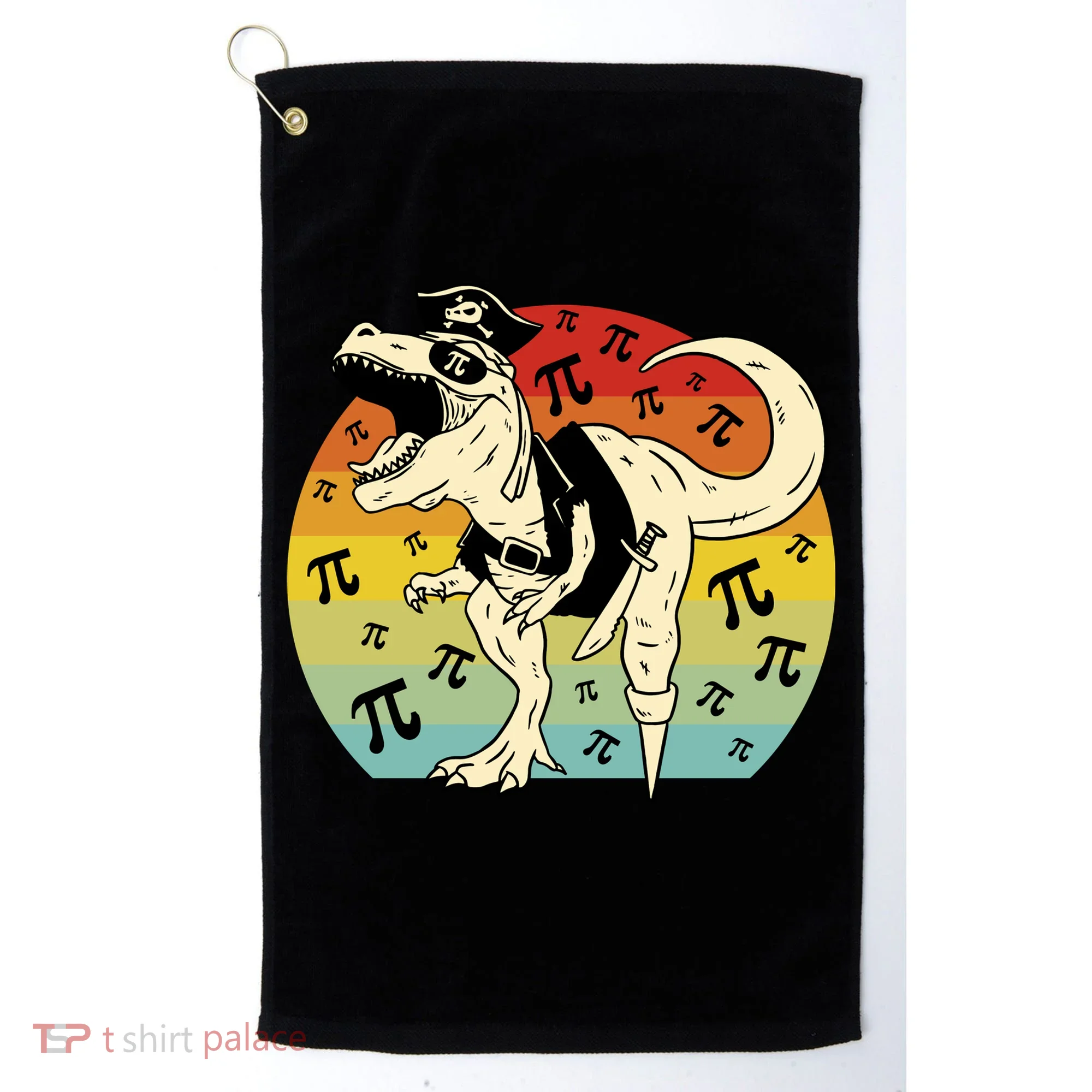 Pirate Dinosaur Retro Sunset Pi Day Golf Towel