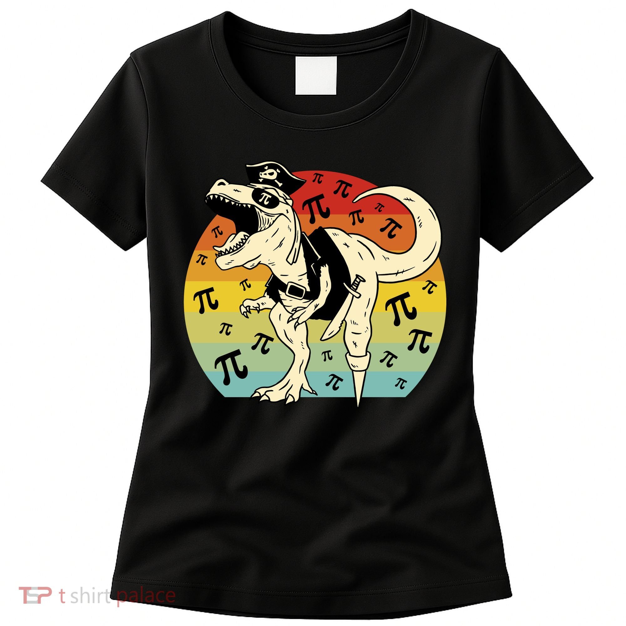 Pirate Dinosaur Retro Sunset Pi Day Women's T-Shirt