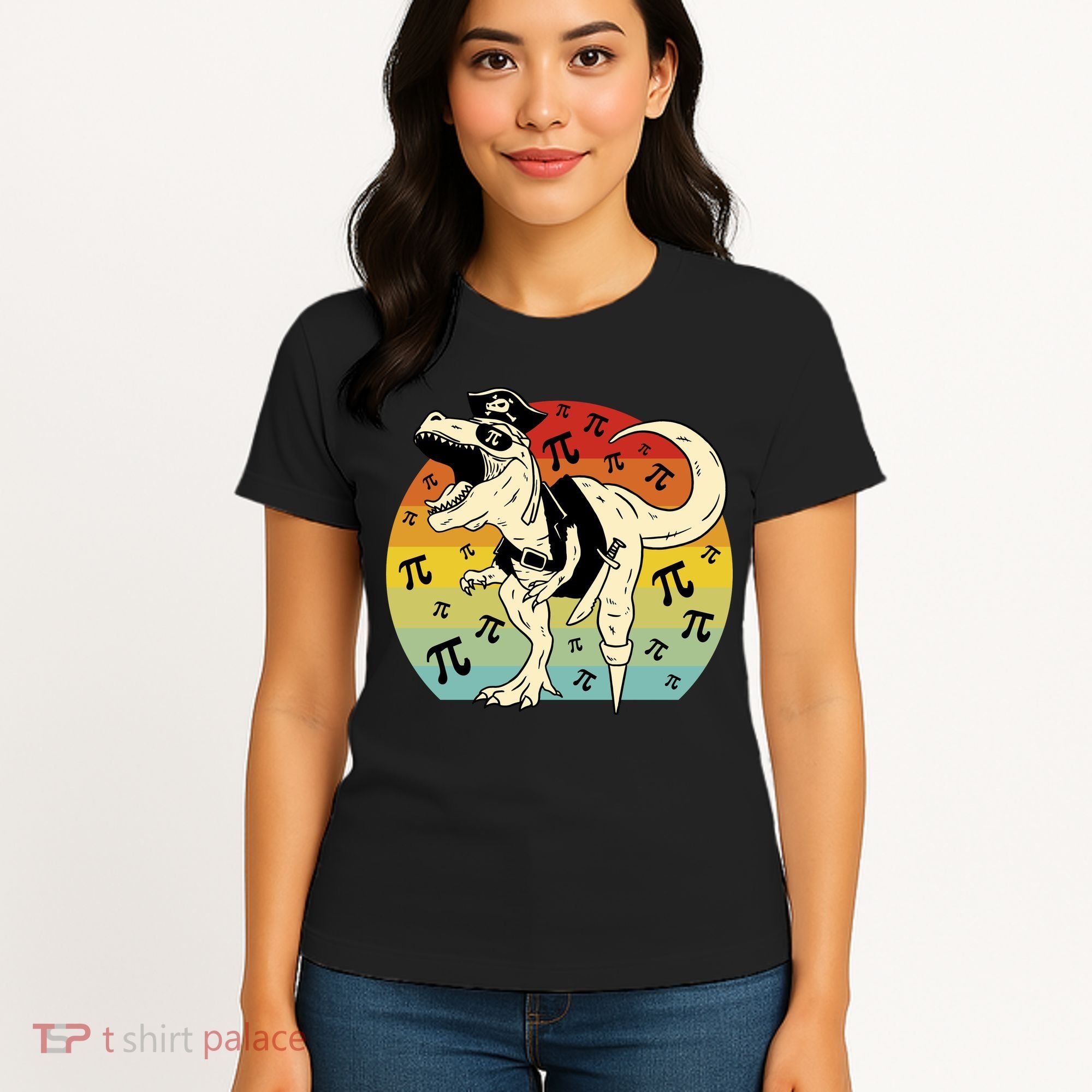 Pirate Dinosaur Retro Sunset Pi Day Women's T-Shirt