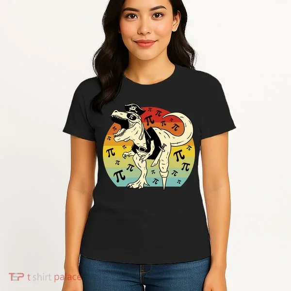 Pirate Dinosaur Retro Sunset Pi Day Women's T-Shirt