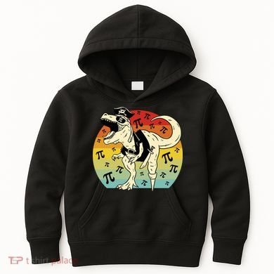 Pirate Dinosaur Retro Sunset Pi Day Kids Hoodie
