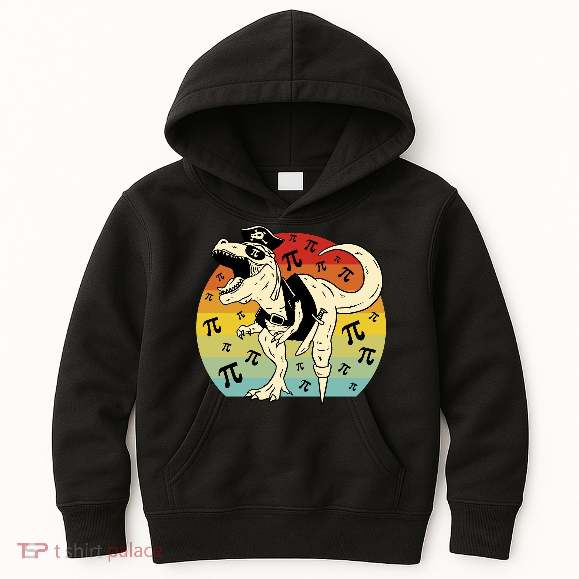 Pirate Dinosaur Retro Sunset Pi Day Kids Hoodie