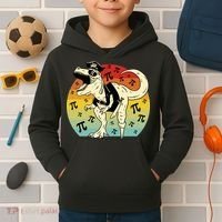 Pirate Dinosaur Retro Sunset Pi Day Kids Hoodie thumb 2