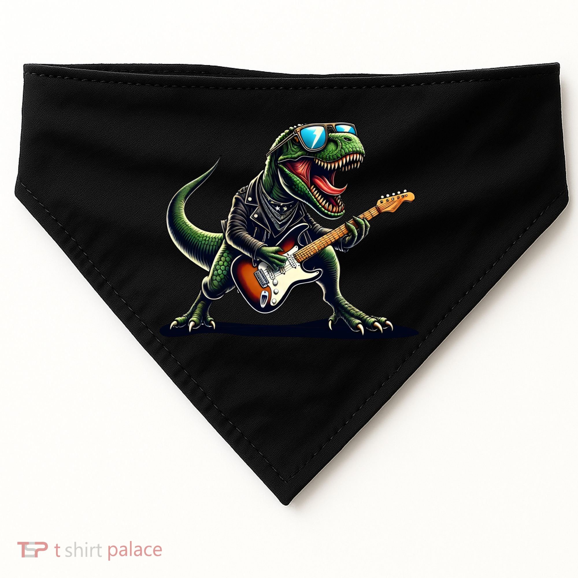Punk Dinosaur RockN Roll Goth Dino Funny Guitar Band Great Gift USA-Made Doggie Bandana