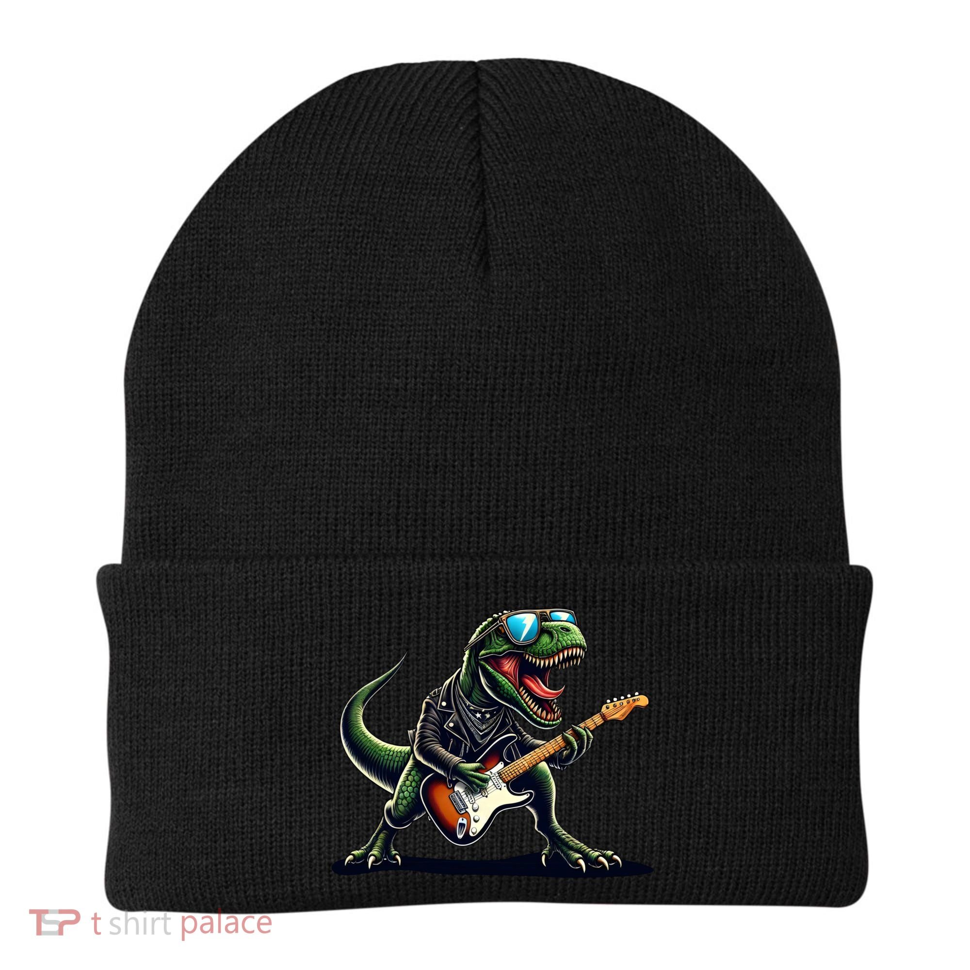 Punk Dinosaur RockN Roll Goth Dino Funny Guitar Band Great Gift Beanie