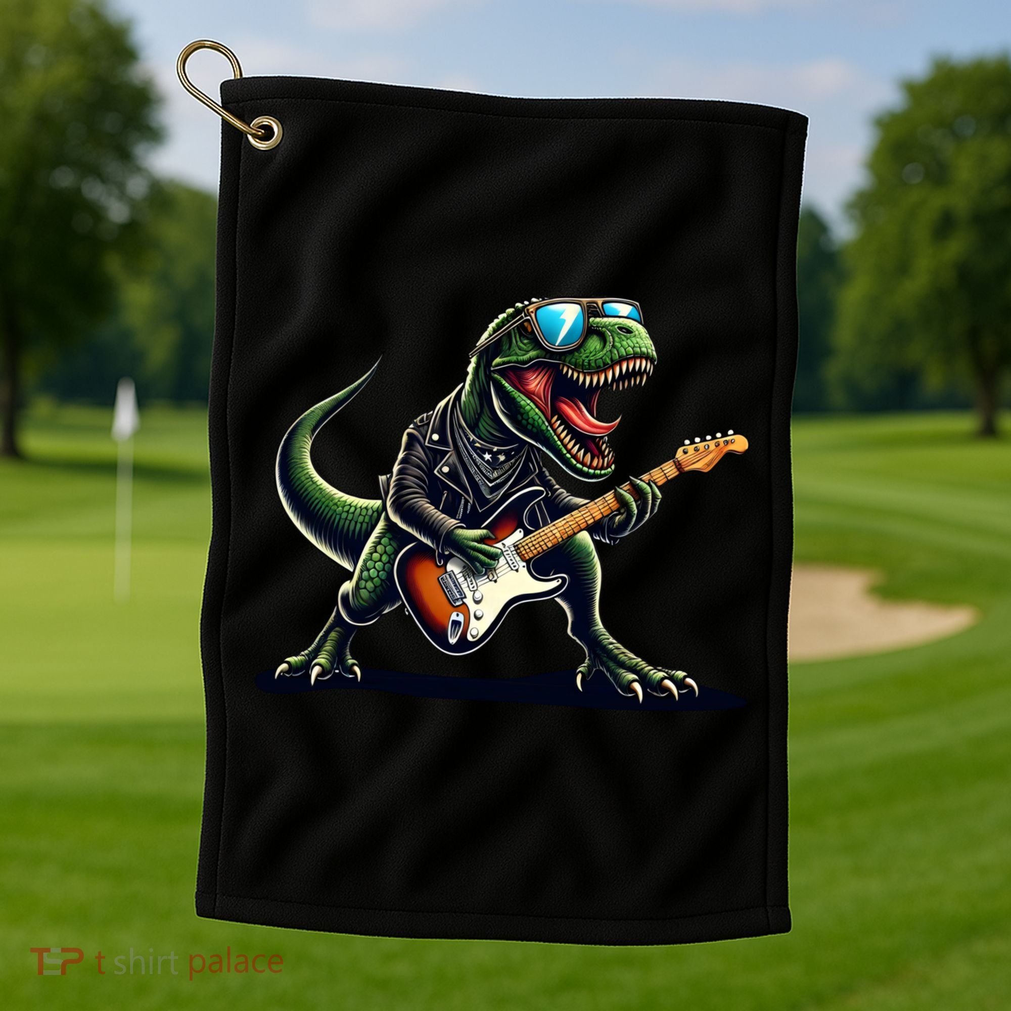 Punk Dinosaur RockN Roll Goth Dino Funny Guitar Band Great Gift Golf Towel