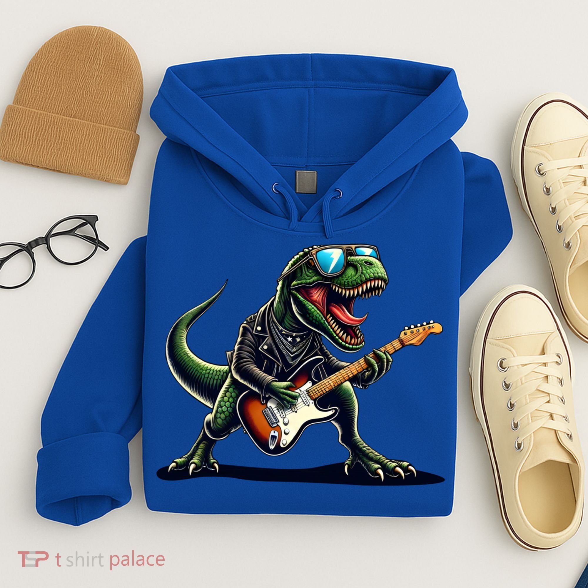Punk Dinosaur RockN Roll Goth Dino Funny Guitar Band Great Gift Hoodie