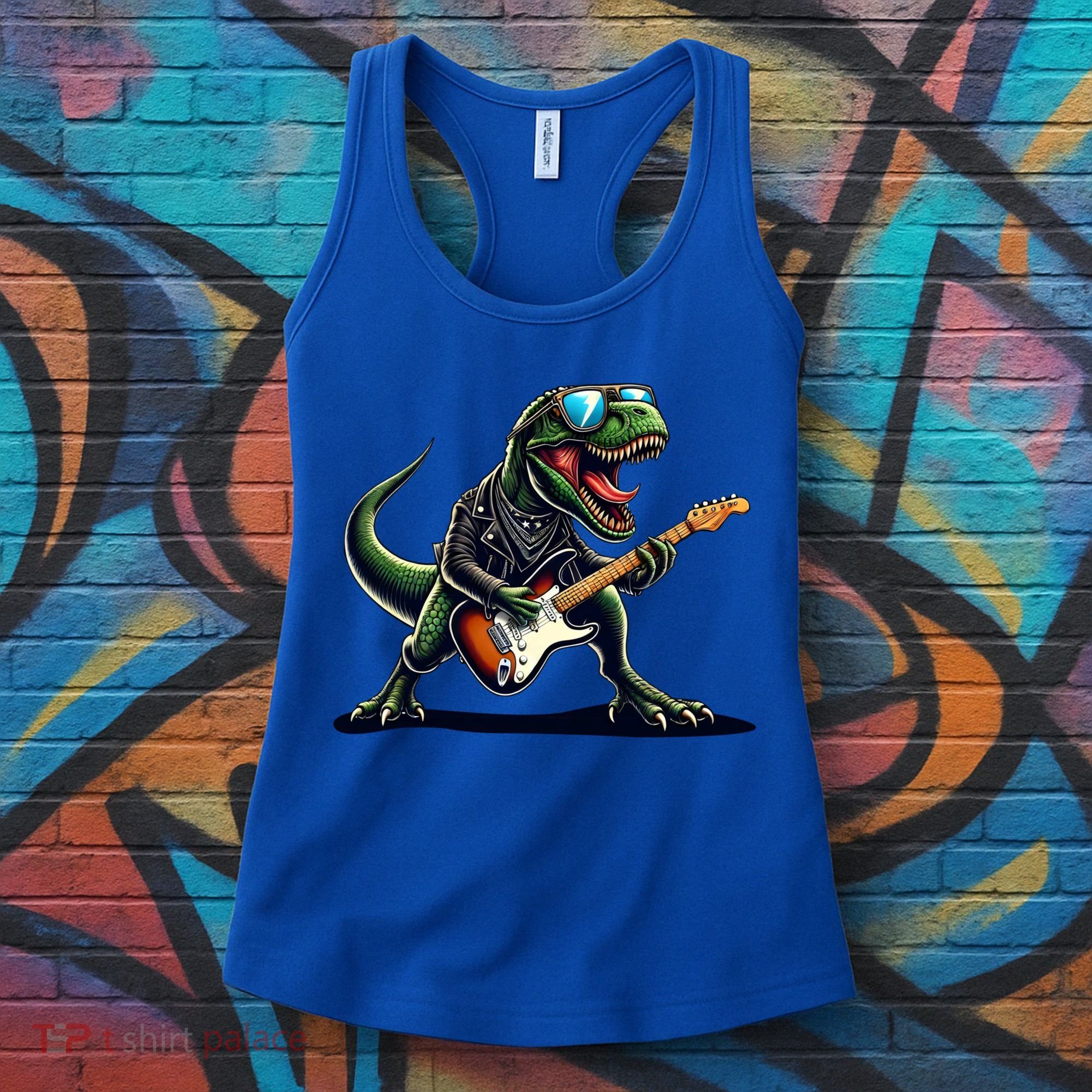 Punk Dinosaur RockN Roll Goth Dino Funny Guitar Band Great Gift Women's Tank Top
