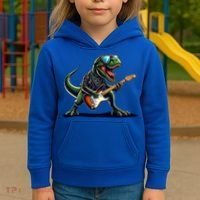 Punk Dinosaur RockN Roll Goth Dino Funny Guitar Band Great Gift Kids Hoodie thumb 3