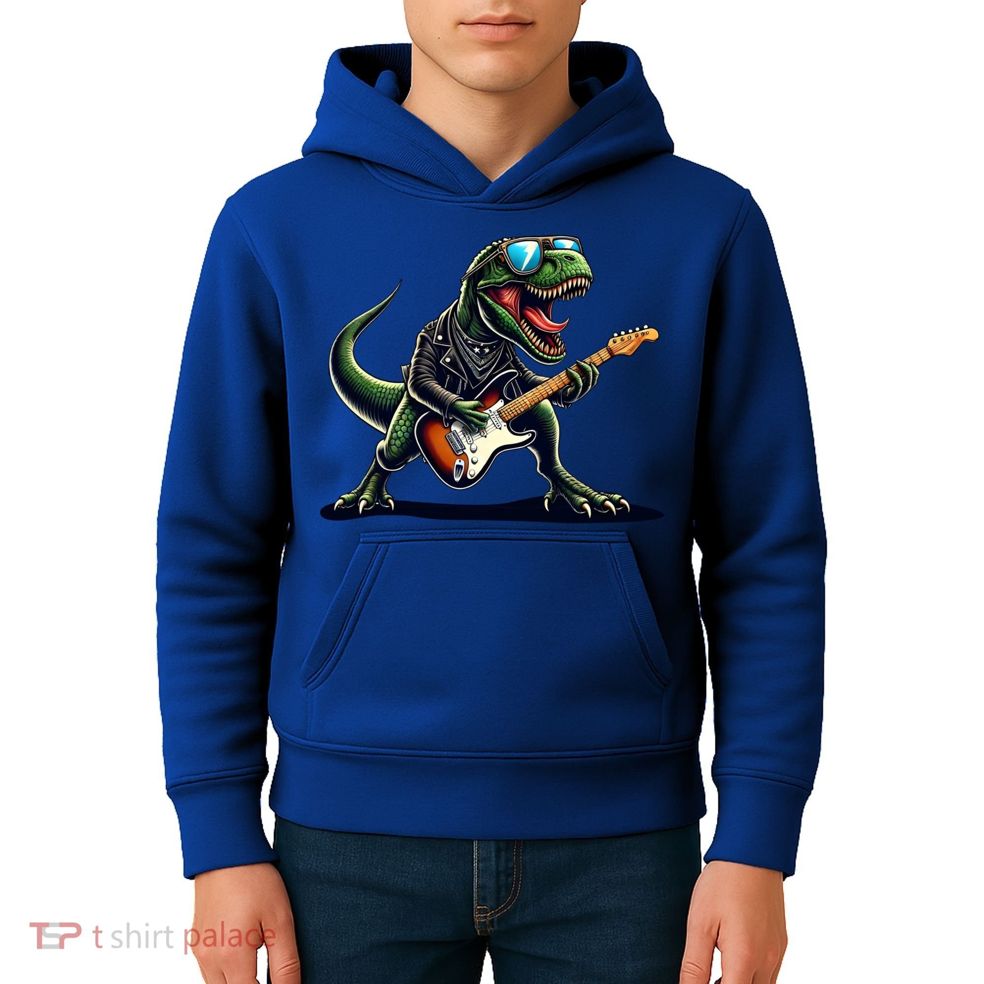 Punk Dinosaur RockN Roll Goth Dino Funny Guitar Band Great Gift Kids Hoodie
