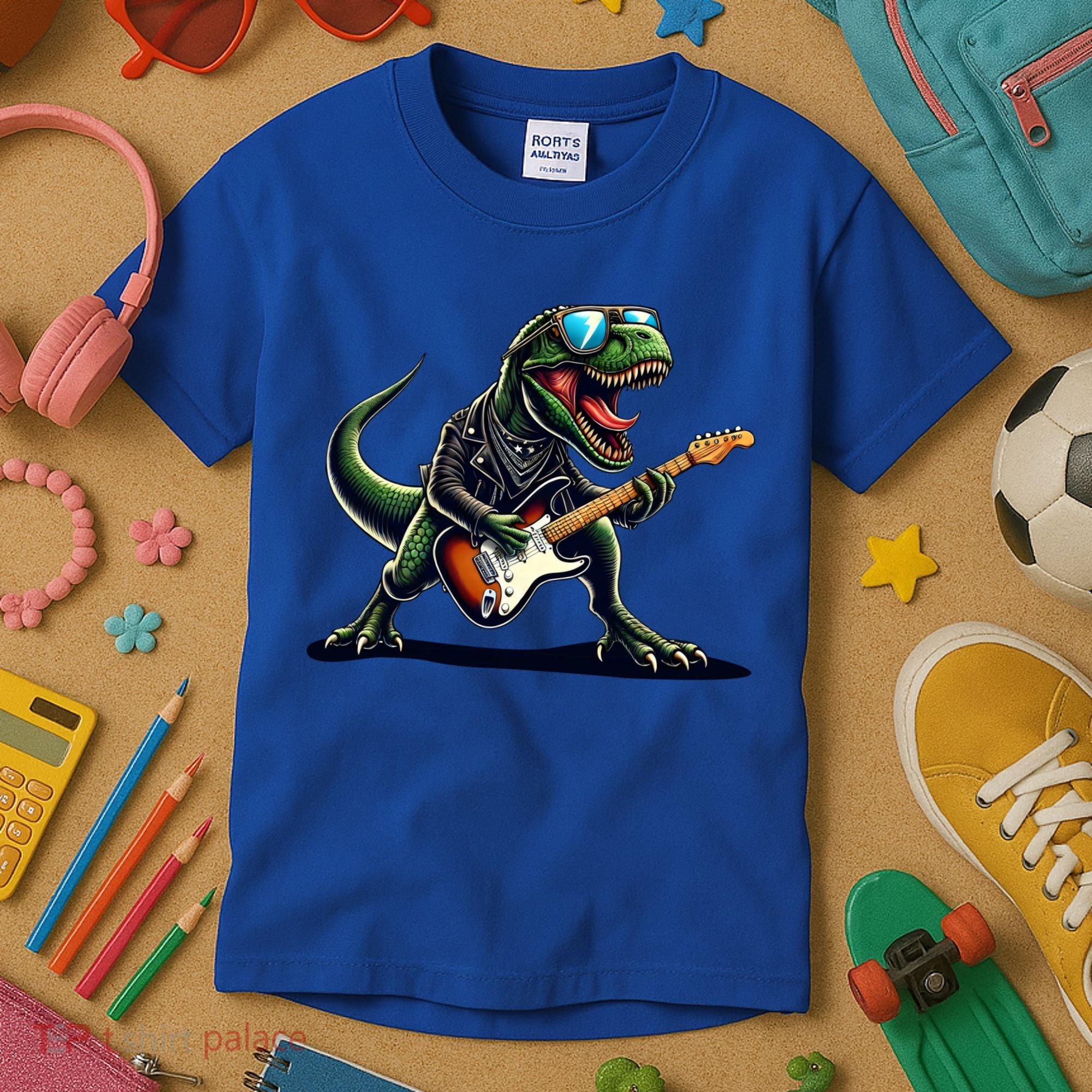 Punk Dinosaur RockN Roll Goth Dino Funny Guitar Band Great Gift Kids T-Shirt