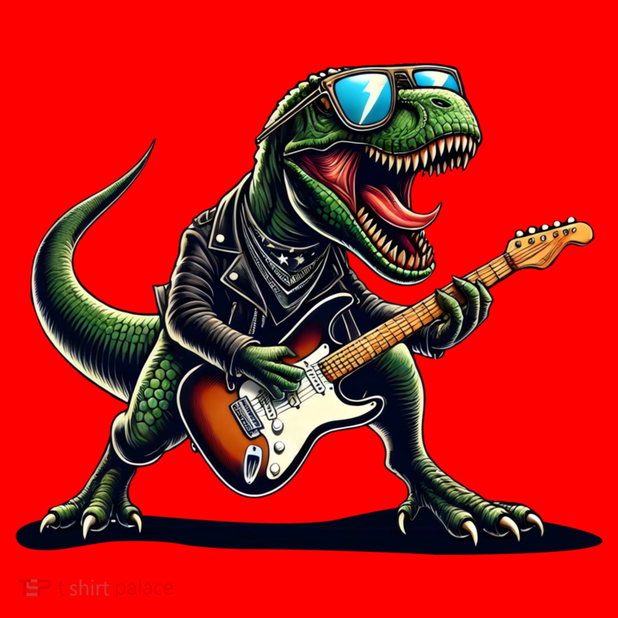 Punk Dinosaur RockN Roll Goth Dino Funny Guitar Band Great Gift Santa Hat