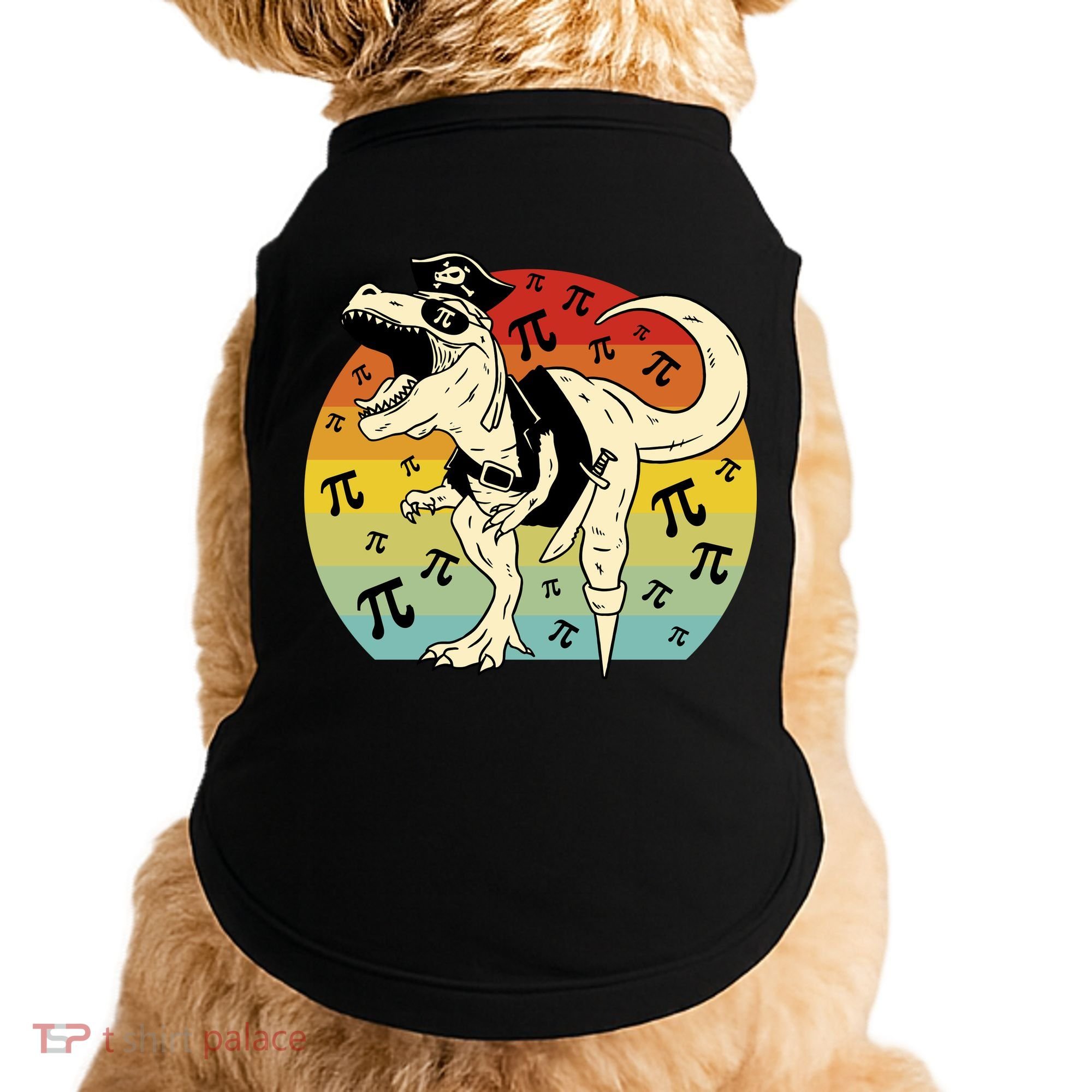 Pirate Dinosaur Retro Sunset Pi 3.14159 Doggie Tank