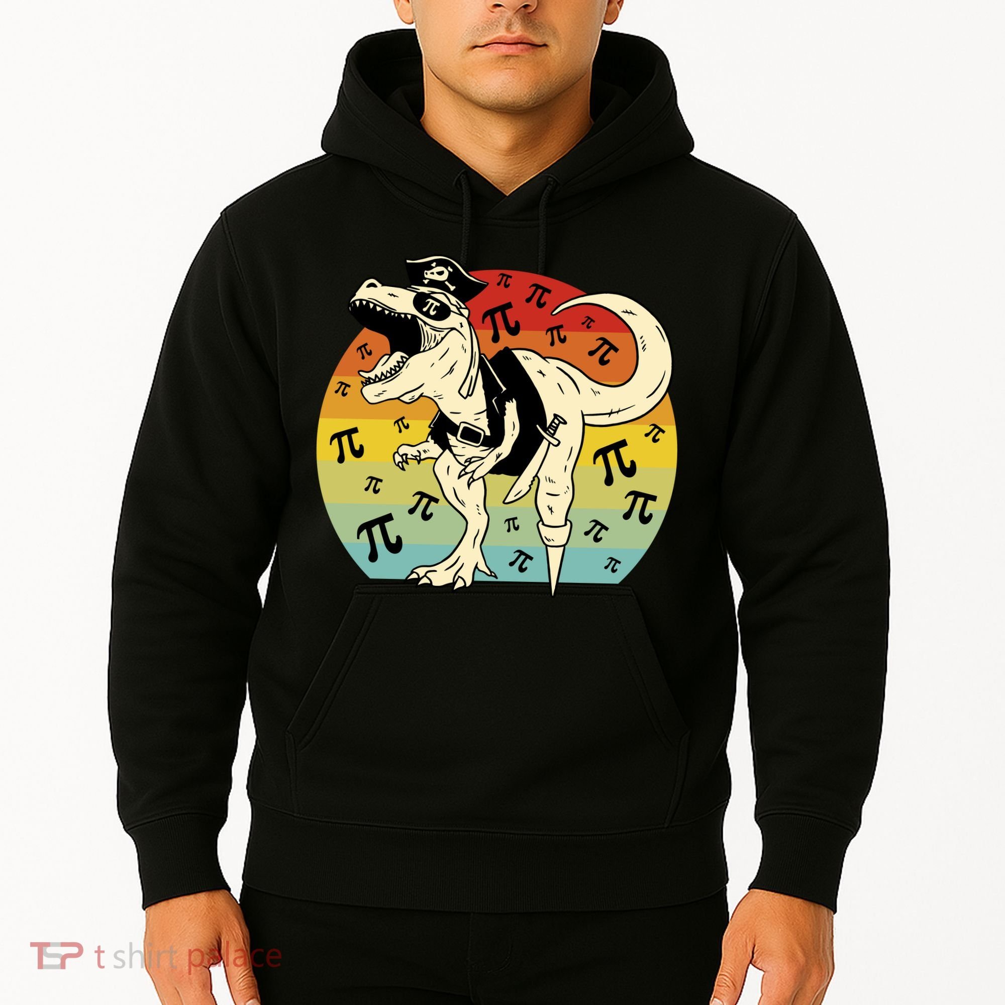 Pirate Dinosaur Retro Sunset Pi 3.14159 Hoodie
