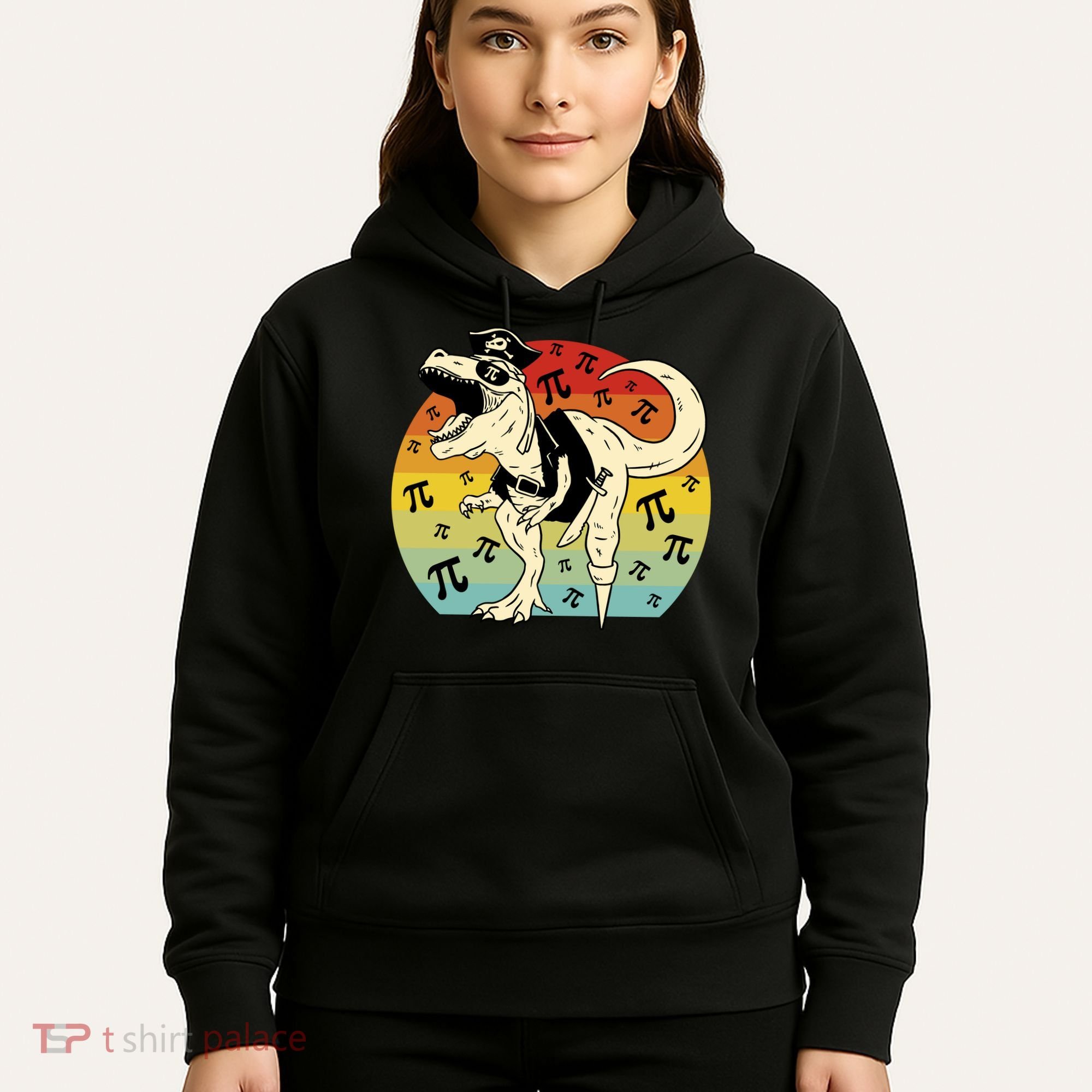 Pirate Dinosaur Retro Sunset Pi 3.14159 Hoodie