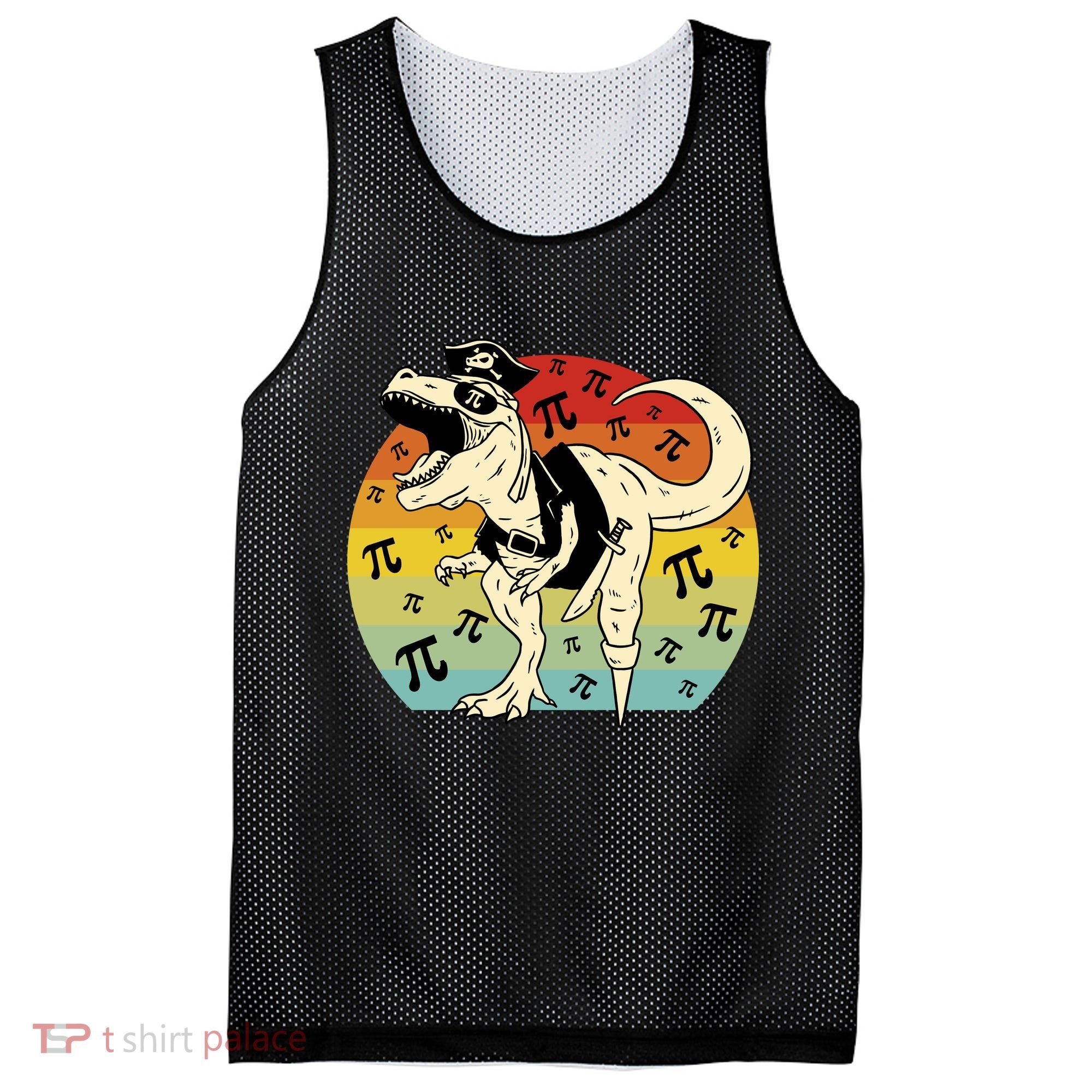Pirate Dinosaur Retro Sunset Pi 3.14159 Mesh Reversible Basketball Jersey Tank