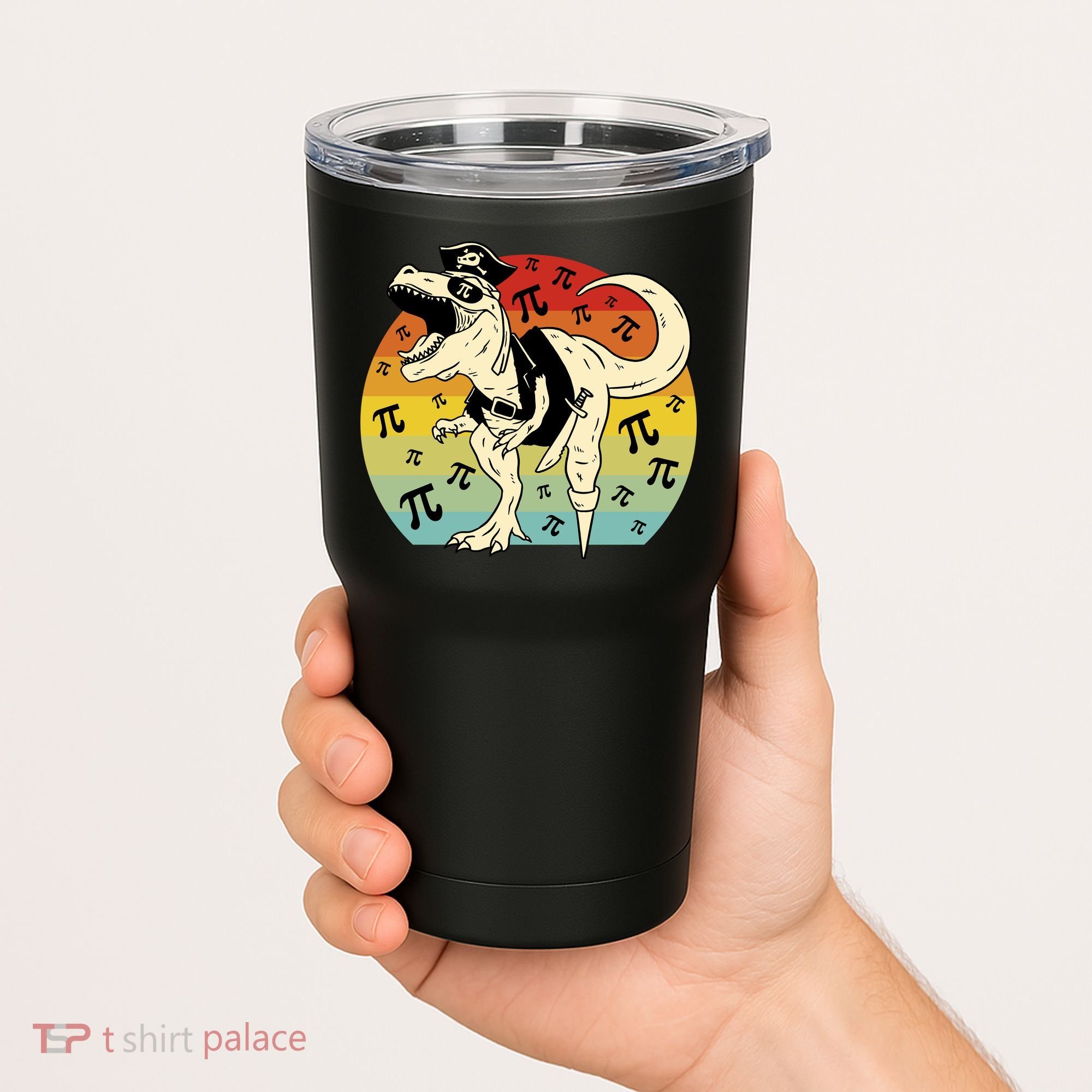 Pirate Dinosaur Retro Sunset Pi 3.14159 Tumbler