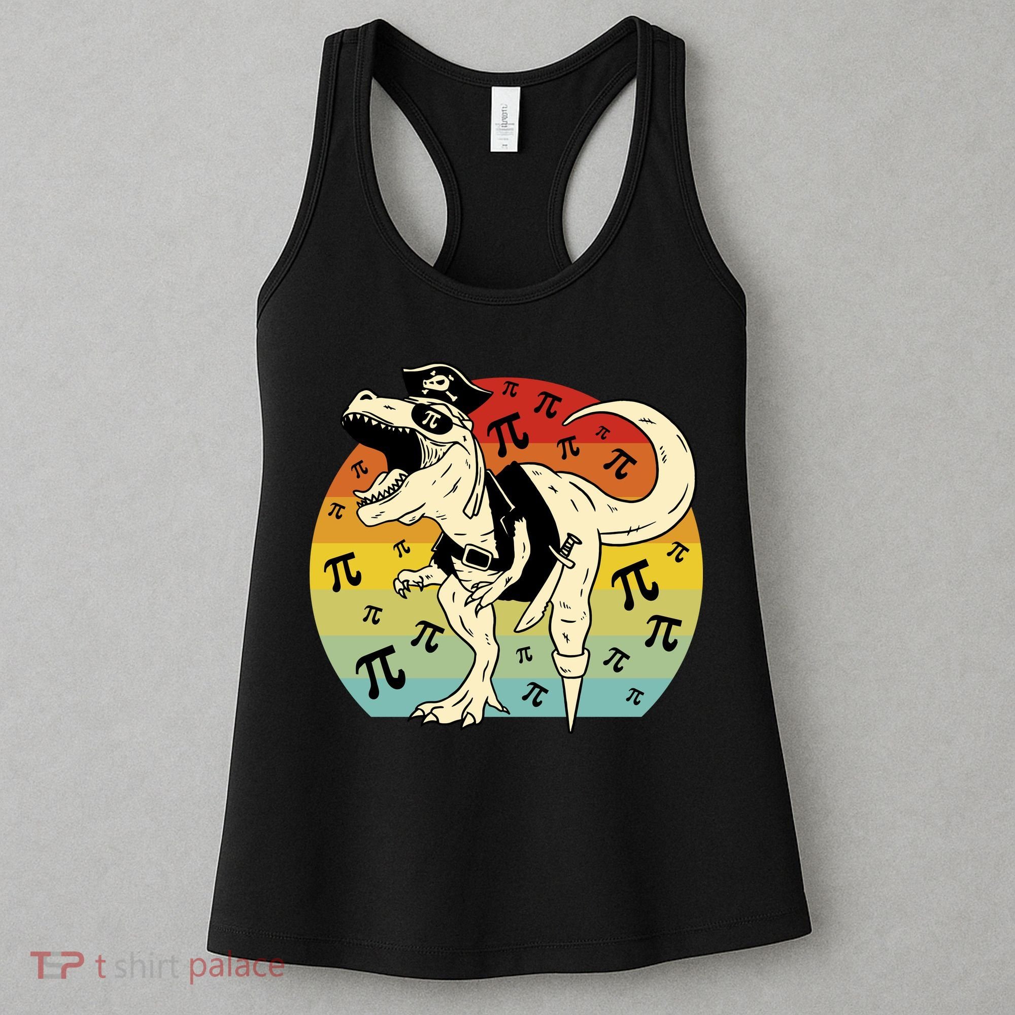 Pirate Dinosaur Retro Sunset Pi 3.14159 Women's Tank Top