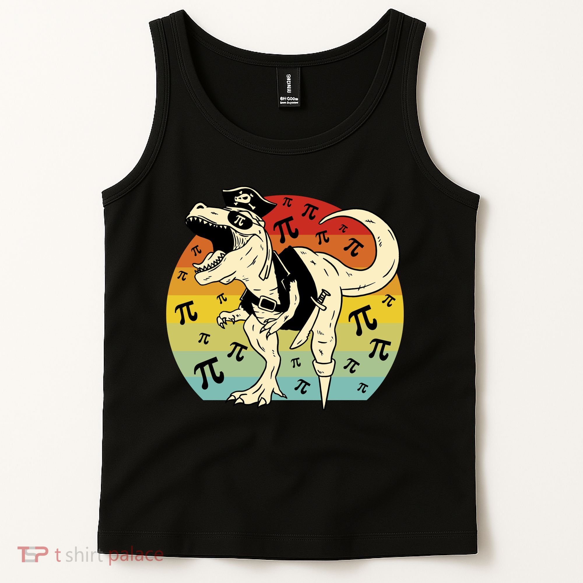 Pirate Dinosaur Retro Sunset Pi 3.14159 Tank Top