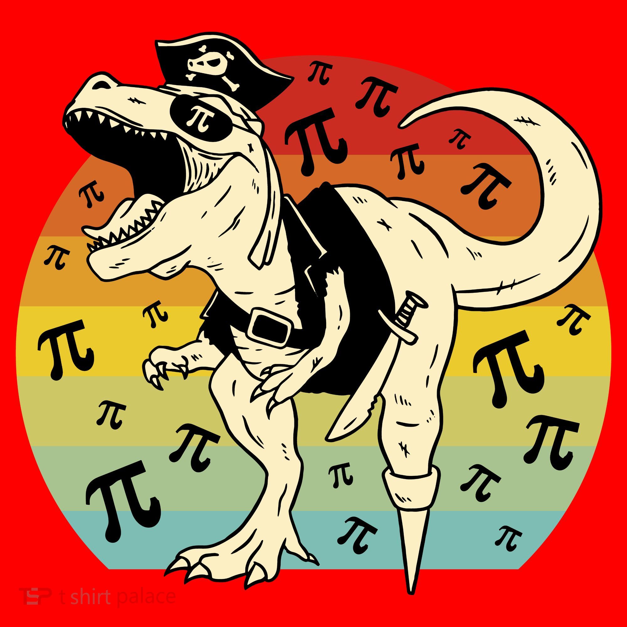 Pirate Dinosaur Retro Sunset Pi 3.14159 Santa Hat