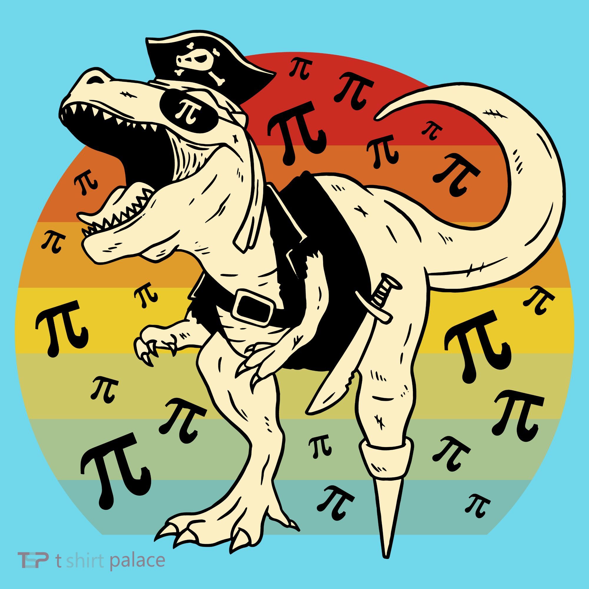 Pirate Dinosaur Retro Sunset Pi 3.14159 Long Sleeve Shirt