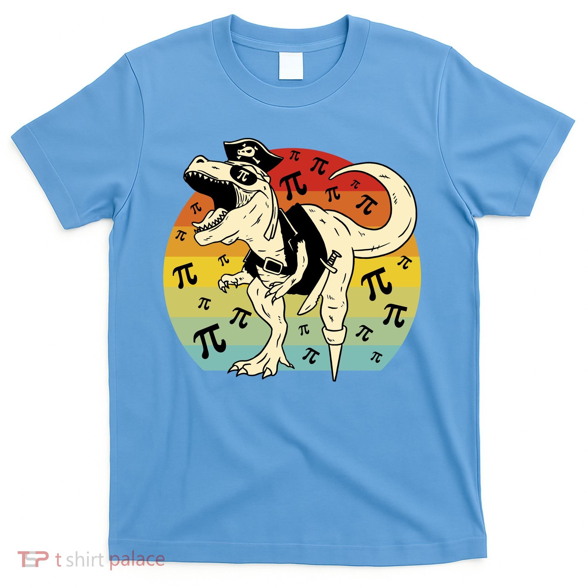 Pirate Dinosaur Retro Sunset Pi 3.14159 T-Shirt