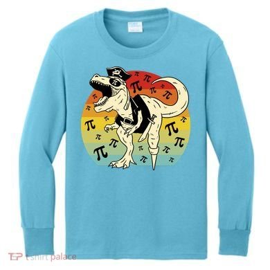 Pirate Dinosaur Retro Sunset Pi 3.14159 Kids Long Sleeve Shirt