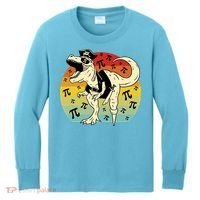 Pirate Dinosaur Retro Sunset Pi 3.14159 Kids Long Sleeve Shirt thumb 0