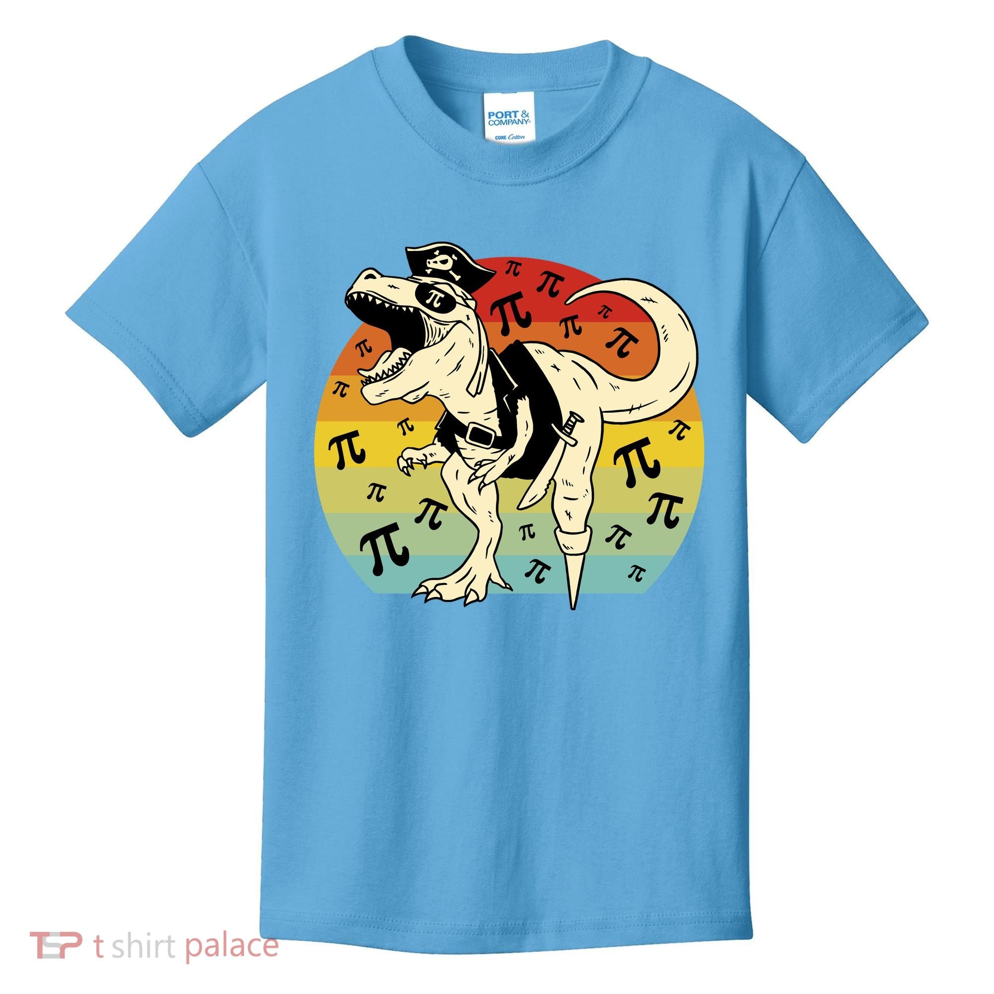 Pirate Dinosaur Retro Sunset Pi 3.14159 Kids T-Shirt