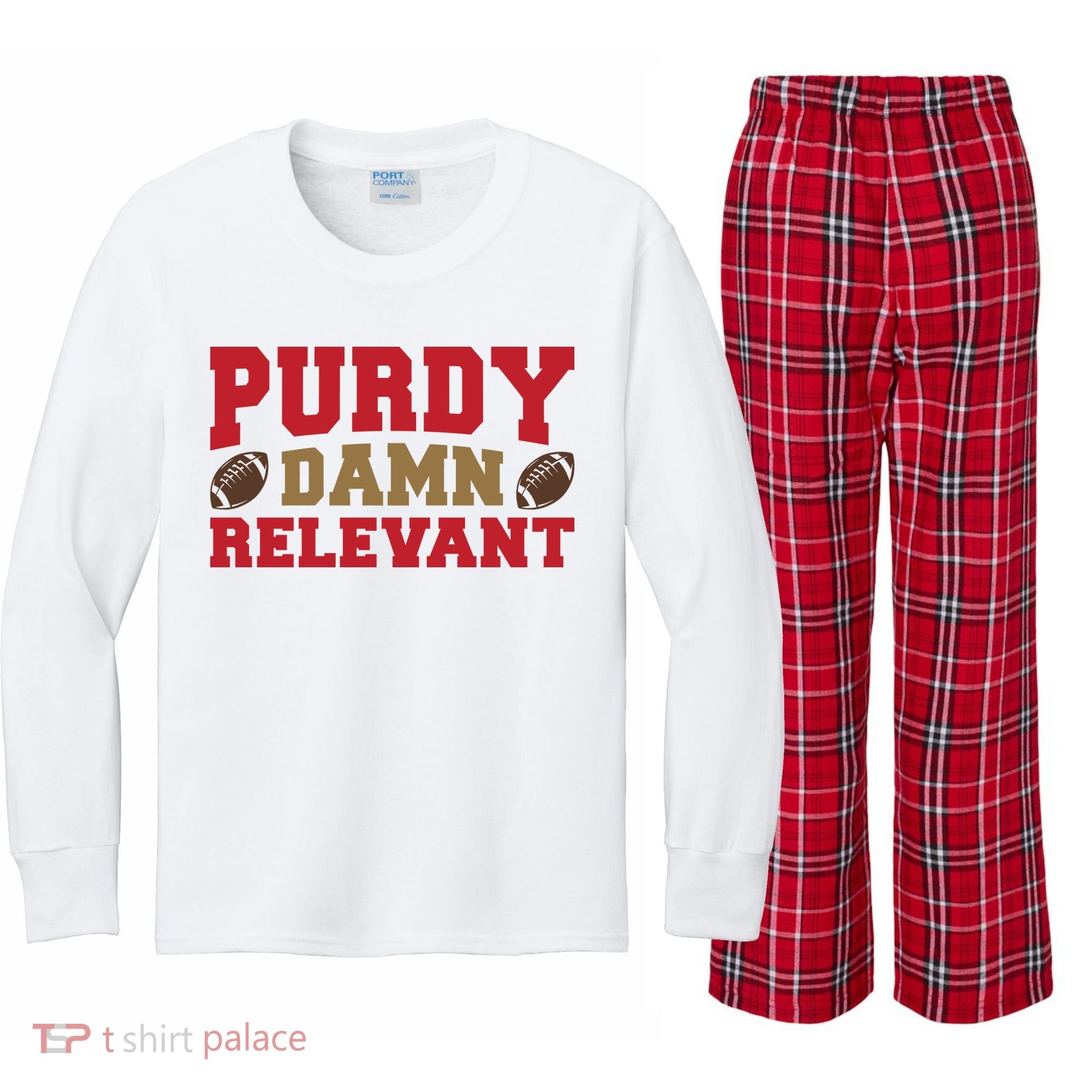 Purdy Damn Relevant San Francisco Football Kids Long Sleeve Plaid Pajama Set