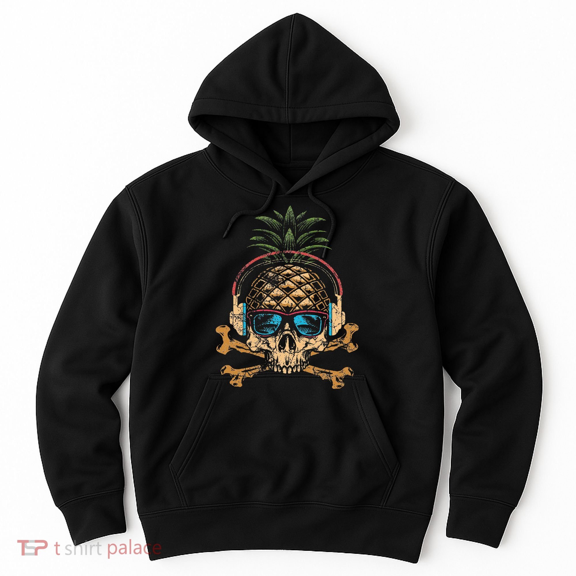 Pineapple DJ Skull Summer Vibes Gamer Hawaiian Sunglasses Hoodie